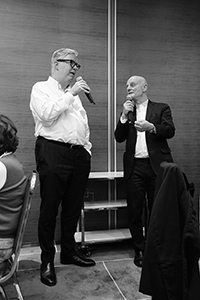 M+ museum director Lars Nittve and Swiss businessman and collector Uli Sigg, Foo Ka Chinese Restaurant, Kerry Centre, King's Road, Quarry Bay, 22 February 2016