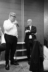 M+ museum director Lars Nittve and Swiss businessman and collector Uli Sigg, Foo Ka Chinese Restaurant, Kerry Centre, King's Road, Quarry Bay, 22 February 2016