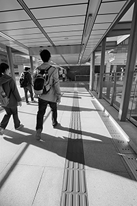 Overhead walkway linking the MTR University station and the Haking Wong Building of HKU, Pokfulam, 29 February 2016