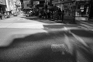 Street scene at the junction of Queen's Road Central and Morrison Street, Sheung Wan, 7 February 2016