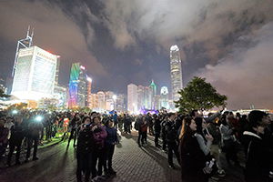 Crowds viewing Lunar New Year celebration fireworks, Central harbourfront, 9 February 2016