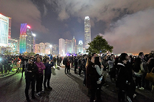 Crowds viewing Lunar New Year celebration fireworks, Central harbourfront, 9 February 2016