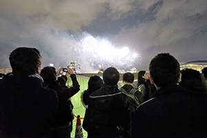 Crowds viewing Lunar New Year celebration fireworks, Central harbourfront, 9 February 2016