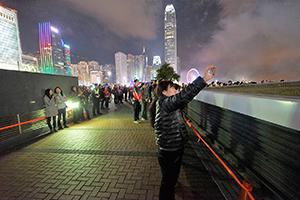 Crowds viewing the Lunar New Year fireworks display, Central harbourfront, 9 February 2016