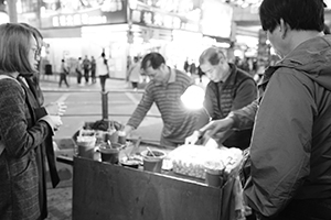 Hawkers selling fish balls, Shantung Street, Mongkok, 9 February 2016