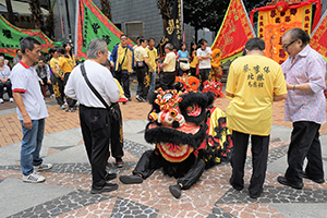 Preparation for a Lion dance, Sheung Wan Cultural Square, 13 February 2016