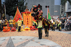 Lion dance performance for the Lunar New Year, Sheung Wan Cultural Square, 13 February 2016