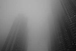 Buildings in fog, Chui Ling Road, Tseung Kwan O, 18 March 2016