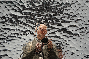 Self portrait reflected in an artwork, Art Basel, Convention and Exhibition Centre, Wanchai, 22 March 2016