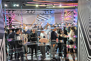 Op-art installation  by Tobias Rehberger for the MCM store, Entertainment Building, Central, as a satellite event of Art Basel, 23 March 2016