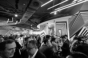 Op-art installation  by Tobias Rehberger for the MCM store, Entertainment Building, Central, as a satellite event of Art Basel, 23 March 2016