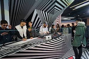 Op-art installation  by Tobias Rehberger for the MCM store, Entertainment Building, Central, as a satellite event of Art Basel, 23 March 2016