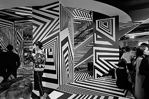 Op-art installation  by Tobias Rehberger for the MCM store, Entertainment Building, Central, as a satellite event of Art Basel, 23 March 2016