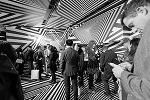 Op-art installation  by Tobias Rehberger for the MCM store, Entertainment Building, Central, as a satellite event of Art Basel, 23 March 2016