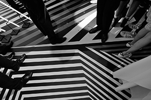 Op-art installation  by Tobias Rehberger for the MCM store, Entertainment Building, Central, as a satellite event of Art Basel, 23 March 2016