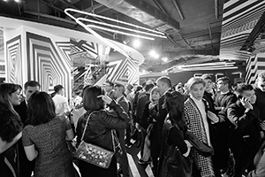 Op-art installation  by Tobias Rehberger for the MCM store, Entertainment Building, Central, as a satellite event of Art Basel, 23 March 2016