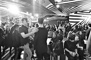 Op-art installation  by Tobias Rehberger for the MCM store, Entertainment Building, Central, as a satellite event of Art Basel, 23 March 2016