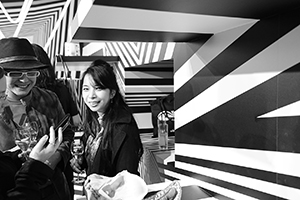 Op-art installation  by Tobias Rehberger for the MCM store, Entertainment Building, Central, as a satellite event of Art Basel, 23 March 2016