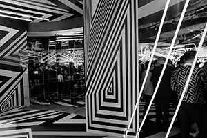 Op-art installation  by Tobias Rehberger for the MCM store, Entertainment Building, Central, as a satellite event of Art Basel, 23 March 2016