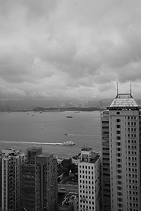 Victoria Harbour and Stonecutters Island, viewed from an apartment in Sheung Wan, 24 March 2016