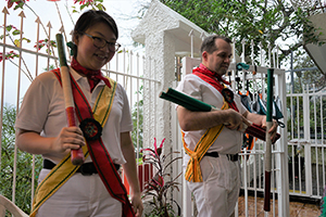 Morris dancers at a St. Patrick's Day party, Mui Wo, Lantau, 13 March 2016