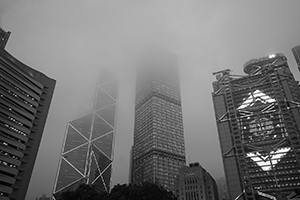 Buildings in mist, Central, 15 April 2016