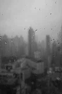 View through the window of an apartment in Sheung Wan on a rainy day, 25 April 2016