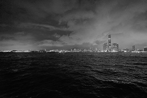 Kowloon and Victoria Harbour at night, viewed from Sheung Wan, 25 April 2016