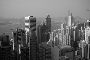 Buildings in Shek Tong Tsui and Sai Ying Pun with Victoria Harbour behind, 16 May 2016