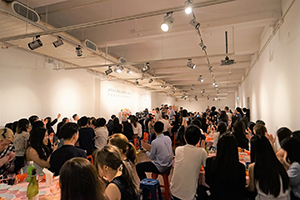 The opening of a graduation show at the Academy of Visual Arts, Baptist University, Kwun Tong Road, Ngau Tau Kok, 27 May 2016