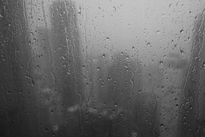 View through the window of an apartment in Sheung Wan on a rainy day, 10 May 2016