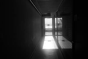 Light and shadow in a corridor, Run Run Shaw Tower, HKU, Pokfulam, 17 June 2016