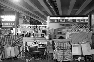 Packed-away stalls and equipment for 'villain-hitting', underneath the Canal Road Flyover, 21 August 2016