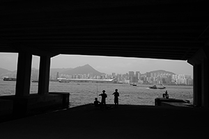 Fishing underneath the Island Eastern Corridor,  North Point, Hong Kong Island, 28 August 2016