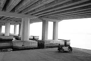 Fishing underneath the Island Eastern Corridor,  Hong Kong Island, 28 August 2016
