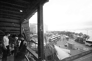 Macau Ferry Bus Terminus viewed from a footbridge, Sheung Wan, 16 August 2016