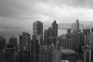 Victoria Harbour and buildings in Shek Tong Tsui and Sai Ying Pun, Hong Kong Island, 17 August 2016