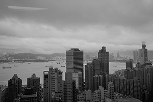 Victoria Harbour and buildings in Shek Tong Tsui and Sai Ying Pun, Hong Kong Island, 17 August 2016