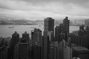 Victoria Harbour and buildings in Shek Tong Tsui, Hong Kong Island, 17 August 2016