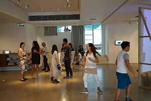 Guests at the opening of Wong Wai Yin's exhibition at Spring Workshop, Wong Chuk Hang Road,  20 August 2016