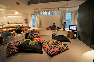 Children rest on cushions, Spring Workshop, Wong Chuk Hang, 20 August 2016