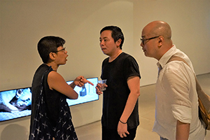 Guests  at the opening of Wong Wai Yin's exhibition, Spring Workshop, Wong Chuk Hang, 20 August 2016