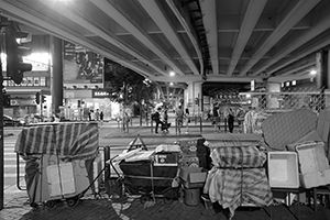 Packed-away stalls and equipment for ' villain-hitting', underneath the Canal Road Flyover, 21 August 2016