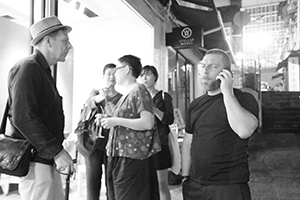 Guests outside Sin Sin Fine Arts, Sai Street, Tai Ping Shan, 10 September 2016