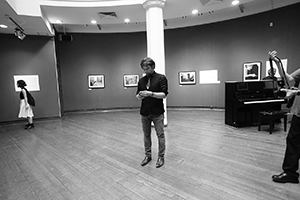 Curator Christopher Mattison at the opening of 'Interruptions', University Museum and Art Gallery, HKU, 13 September 2016