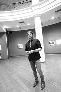 Curator Christopher Mattison at the opening of 'Interruptions', University Museum and Art Gallery, HKU, 13 September 2016