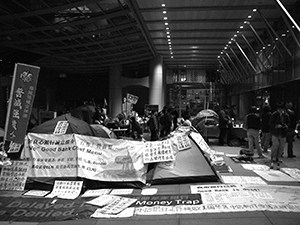 ‘Occupy’ protest camp in the public plaza beneath the Hong Kong and Shanghai Bank headquarters, Central, 12 December 2011