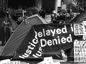 ‘Occupy’ protest camp in the public plaza beneath the Hong Kong and Shanghai Bank headquarters, Central, 12 December 2011