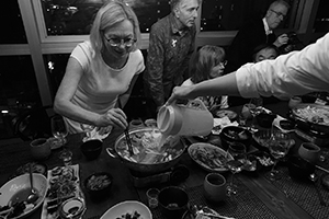 Guests at a dinner for artists in residence at HKU's Arts Faculty, Queen's Road Central, Central, 10 November 2016.