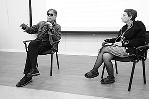 Film director Evans Chan at a presentation of his new film - in discussion with academic Gina Marchetti,  Hong Kong University, 24 November 2016